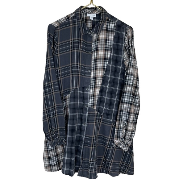 ⭐️2/$20 J Jill Plaid Multi Plaid Patchwork Button Down Tunic Flannel Blouse - Picture 3 of 16